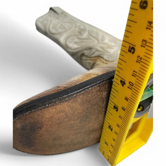 Larry Mahan Leather Ivory Western Biker Cowboy Boots Men's 8.5 D Vintage - Picture 12 of 13